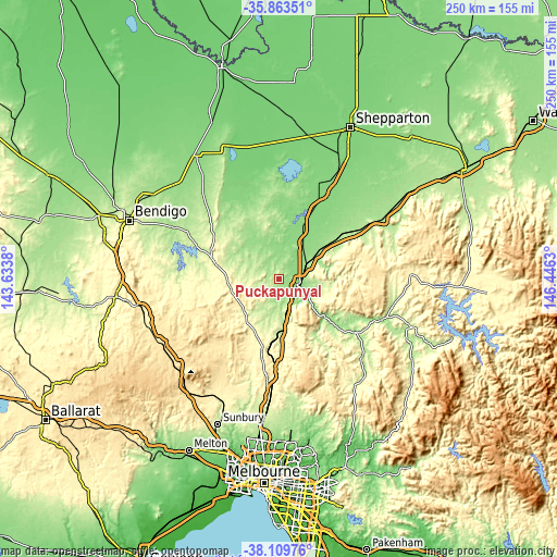 Topographic map of Puckapunyal