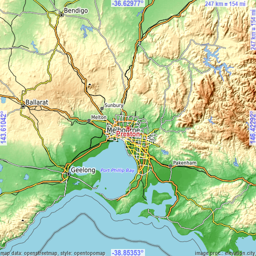 Topographic map of Preston