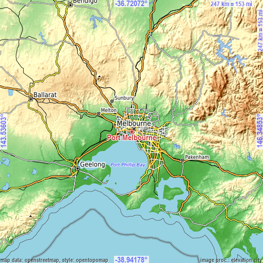 Topographic map of Port Melbourne
