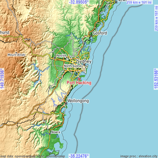 Topographic map of Port Hacking