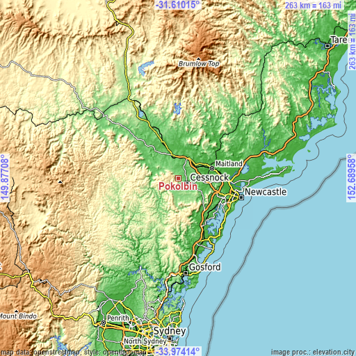 Topographic map of Pokolbin