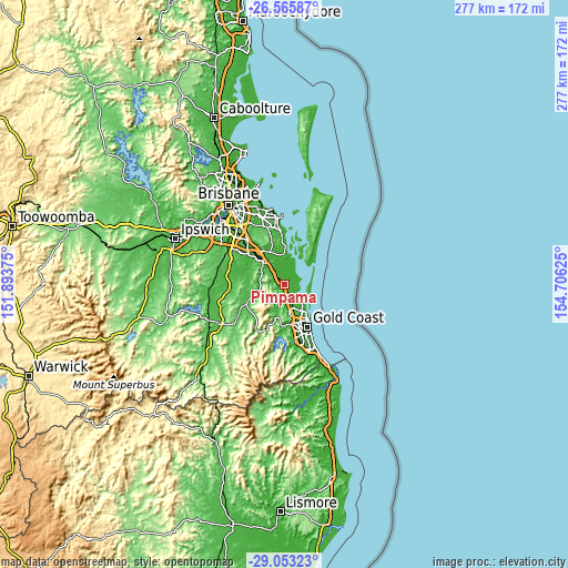 Topographic map of Pimpama
