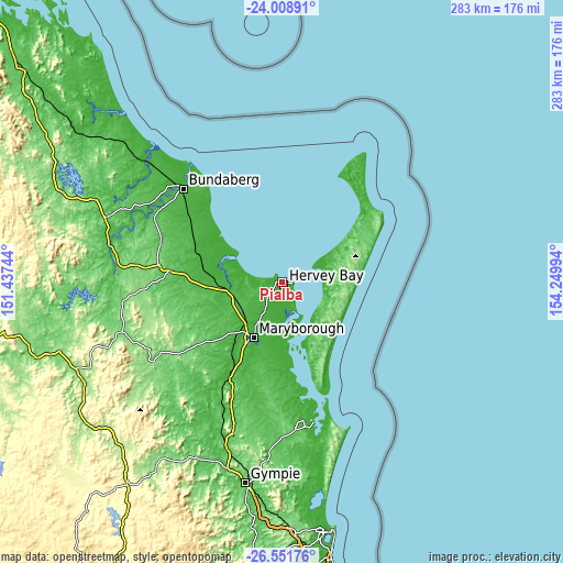 Topographic map of Pialba
