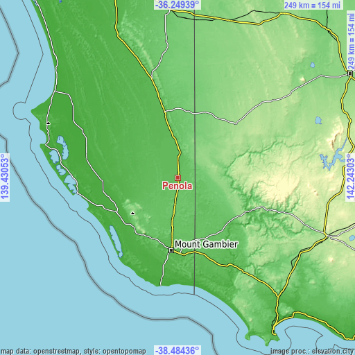 Topographic map of Penola