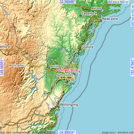 Topographic map of Pennant Hills