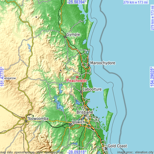 Topographic map of Peachester