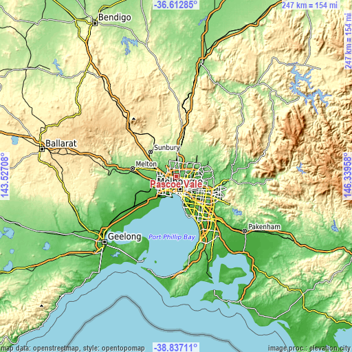 Topographic map of Pascoe Vale