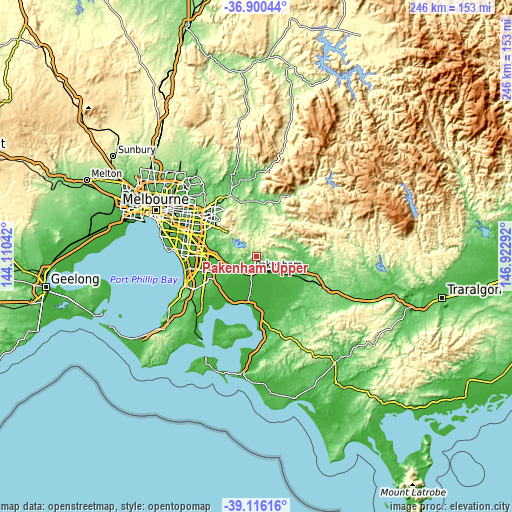 Topographic map of Pakenham Upper