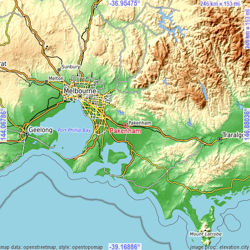 Topographic map of Pakenham