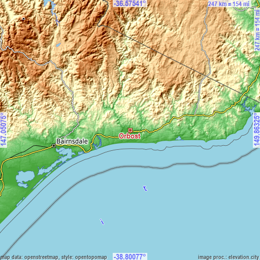 Topographic map of Orbost