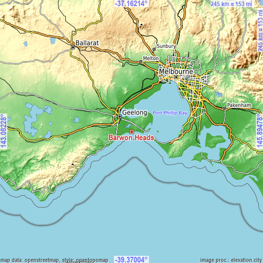 Topographic map of Barwon Heads