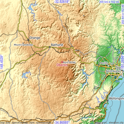 Topographic map of Oberon
