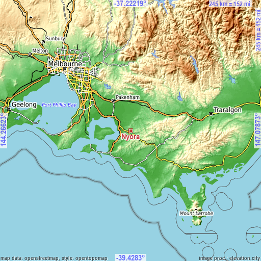 Topographic map of Nyora