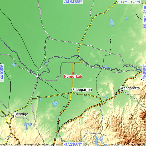 Topographic map of Numurkah