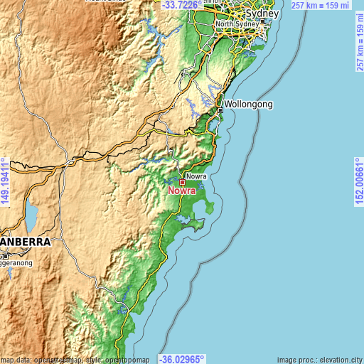 Topographic map of Nowra