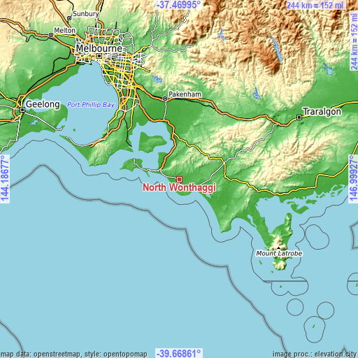 Topographic map of North Wonthaggi