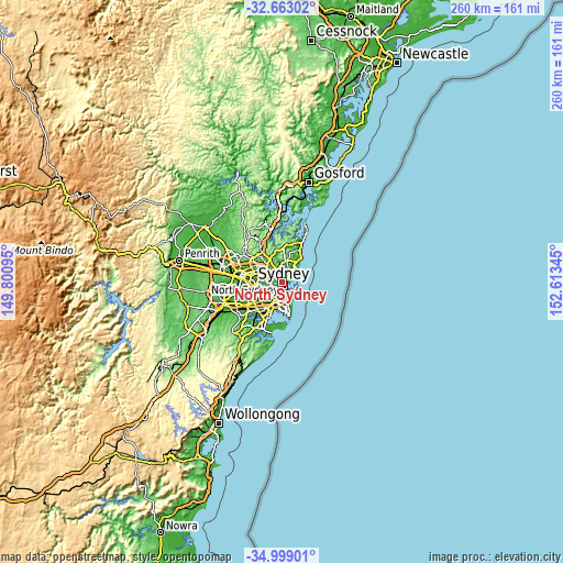 Topographic map of North Sydney