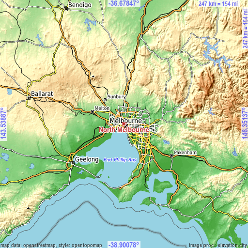 Topographic map of North Melbourne