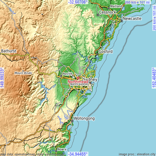 Topographic map of Northmead