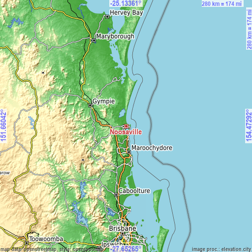 Topographic map of Noosaville