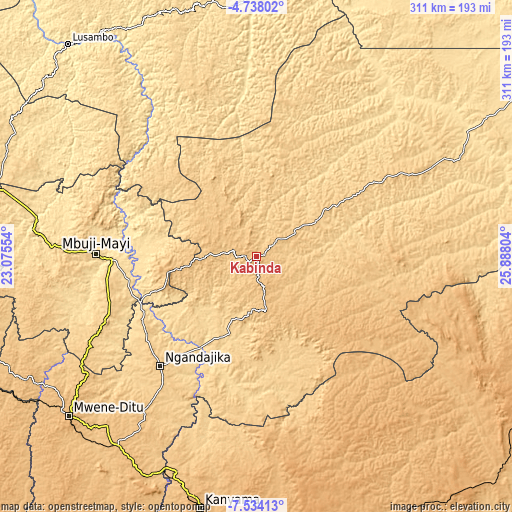 Topographic map of Kabinda
