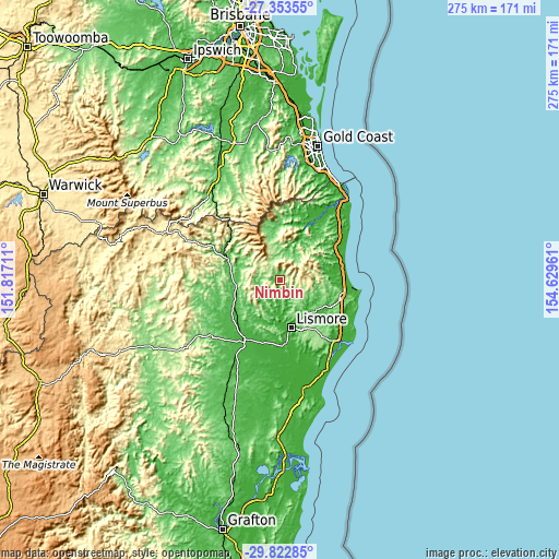 Topographic map of Nimbin