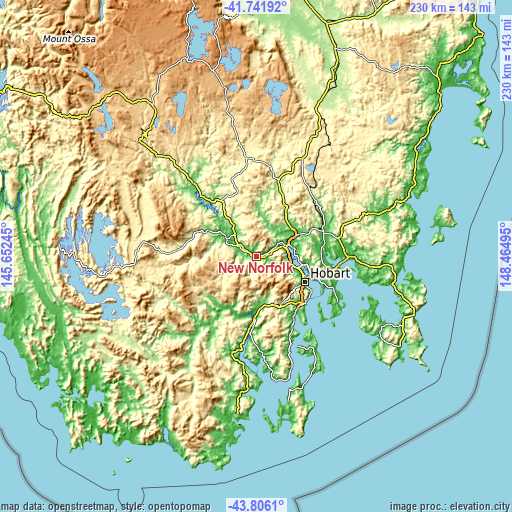 Topographic map of New Norfolk