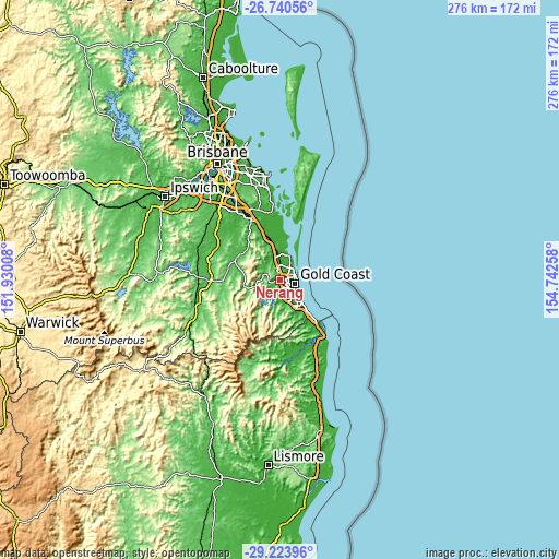 Topographic map of Nerang
