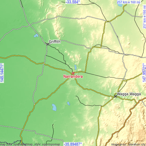 Topographic map of Narrandera