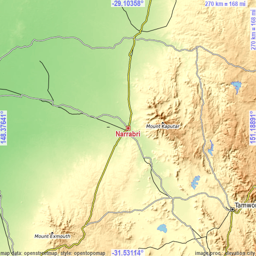 Topographic map of Narrabri