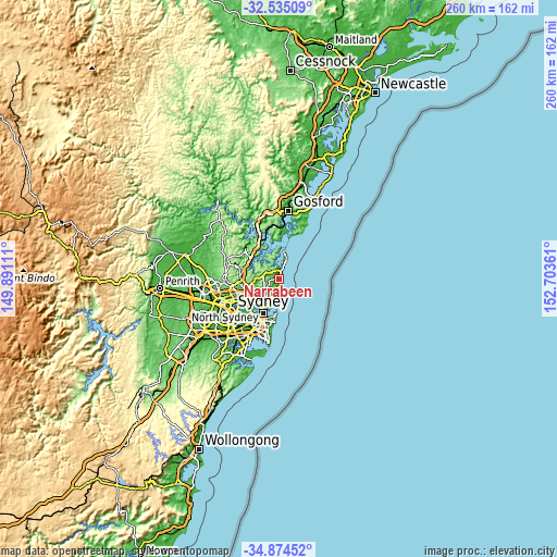 Topographic map of Narrabeen