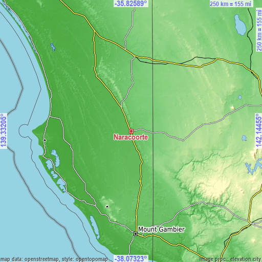 Topographic map of Naracoorte