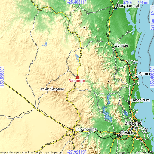 Topographic map of Nanango