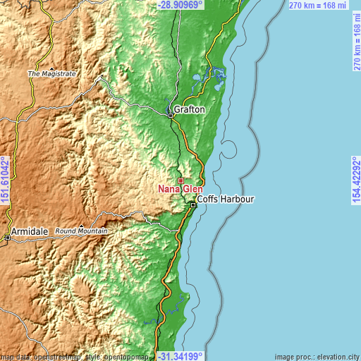 Topographic map of Nana Glen