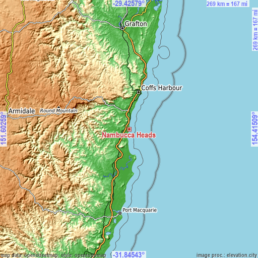 Topographic map of Nambucca Heads