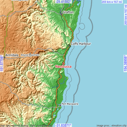 Topographic map of Nambucca