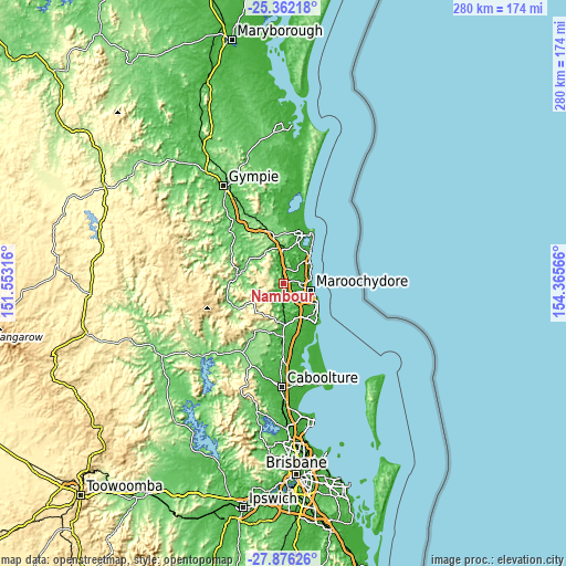 Topographic map of Nambour