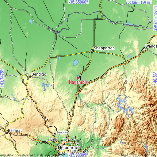 Topographic map of Nagambie