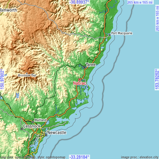 Topographic map of Nabiac