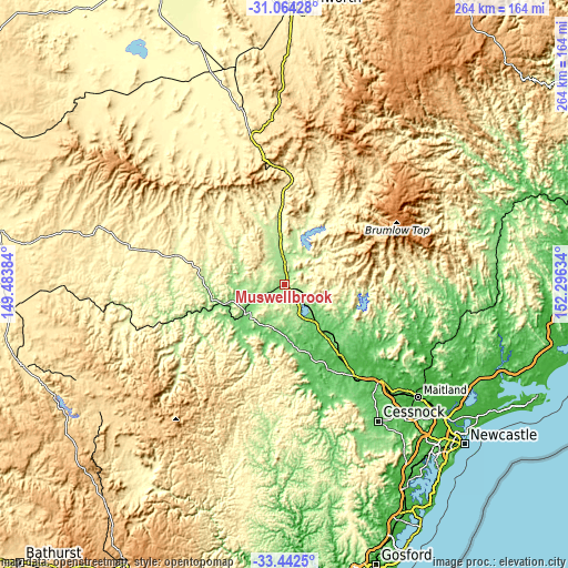 Topographic map of Muswellbrook