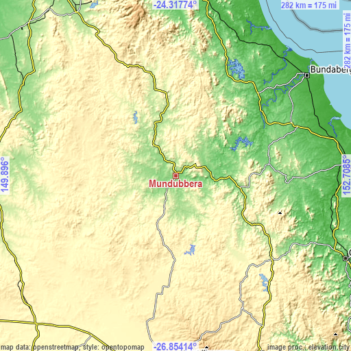 Topographic map of Mundubbera