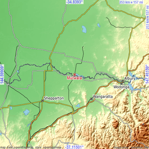 Topographic map of Mulwala