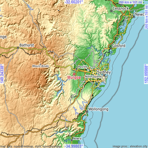 Topographic map of Mulgoa
