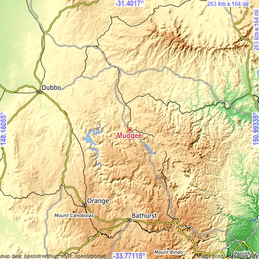 Topographic map of Mudgee