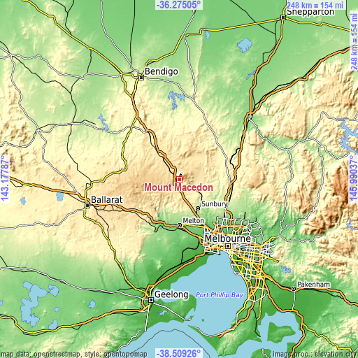 Topographic map of Mount Macedon