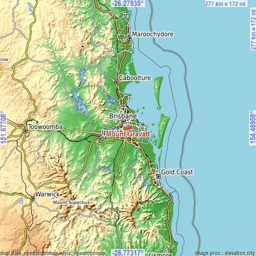 Topographic map of Mount Gravatt