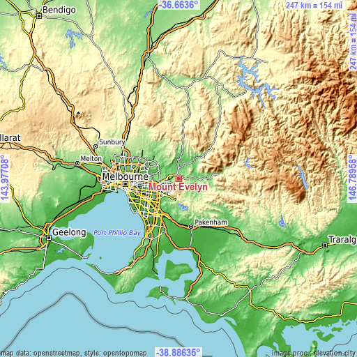 Topographic map of Mount Evelyn