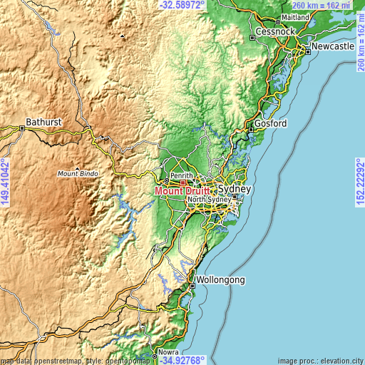 Topographic map of Mount Druitt