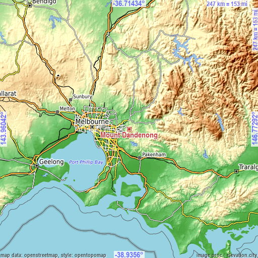 Topographic map of Mount Dandenong