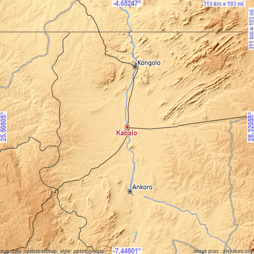 Topographic map of Kabalo